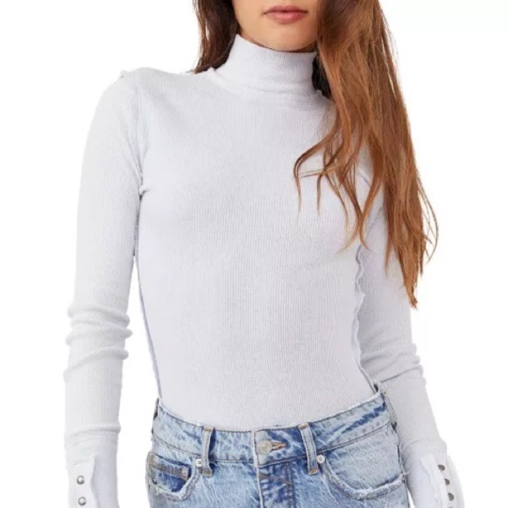 FREE PEOPLE BOHO TOP CUFFED KNIT LONG SLEEVES THERMAL KNIT PULLOVER A3C - Picture 11 of 14